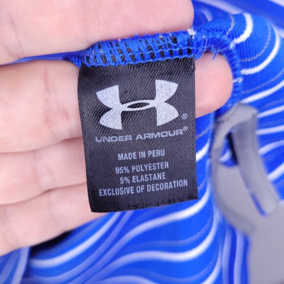 Under Armour Polo Shirt Mens Large Striped Blue White Performance Loose HeatGear - Picture 11 of 12